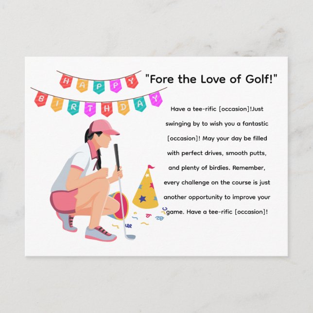 Postal Mujer Golfista de Golf está Jugando Golf (Anverso)