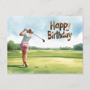 Postal Mujer golfista Feliz Cumpleaños