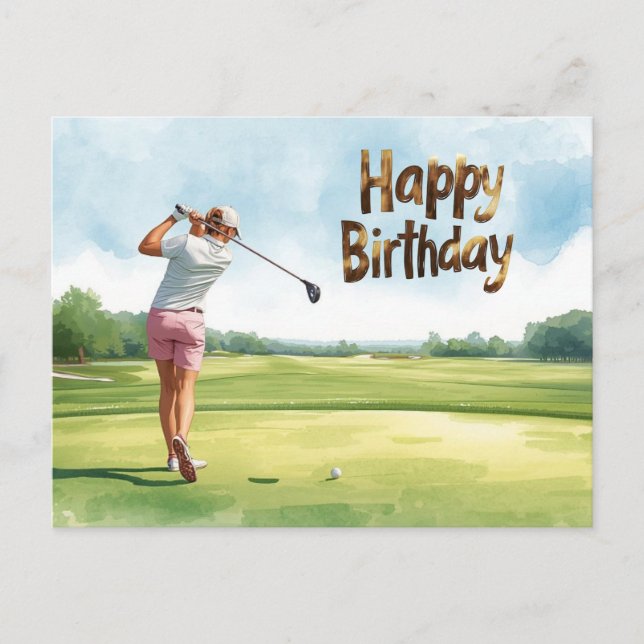 Postal Mujer golfista Feliz Cumpleaños  (Anverso)