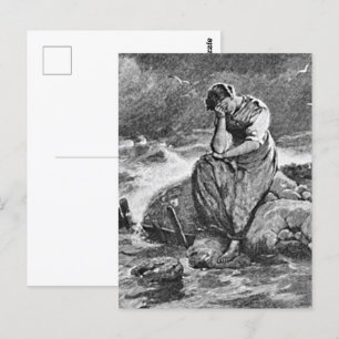 Postal Mujer gótica triste ilustración de arte de simpatí