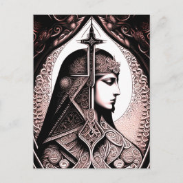 Postal Mujer guerrera estilo Art Deco
