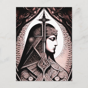 Postal Mujer guerrera estilo Art Deco