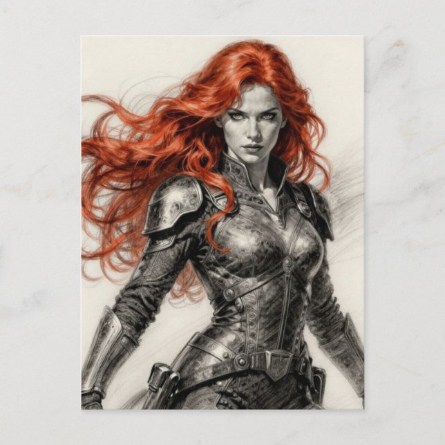 Postal Mujer guerrera pelirroja  (Anverso)