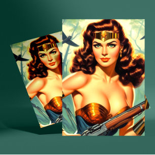 Postal Mujer guerrera retro