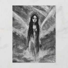 Postal Mujer Hada Ángel Oscuro Luna Arte Original Gótico