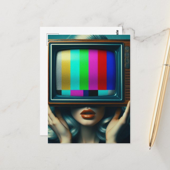 Postal Mujer hatida de plata con TV en la cabeza (Anverso/Reverso In Situ)