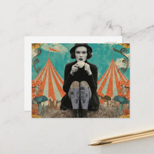 Postal Mujer Hermosa Bebe Té en el Circo