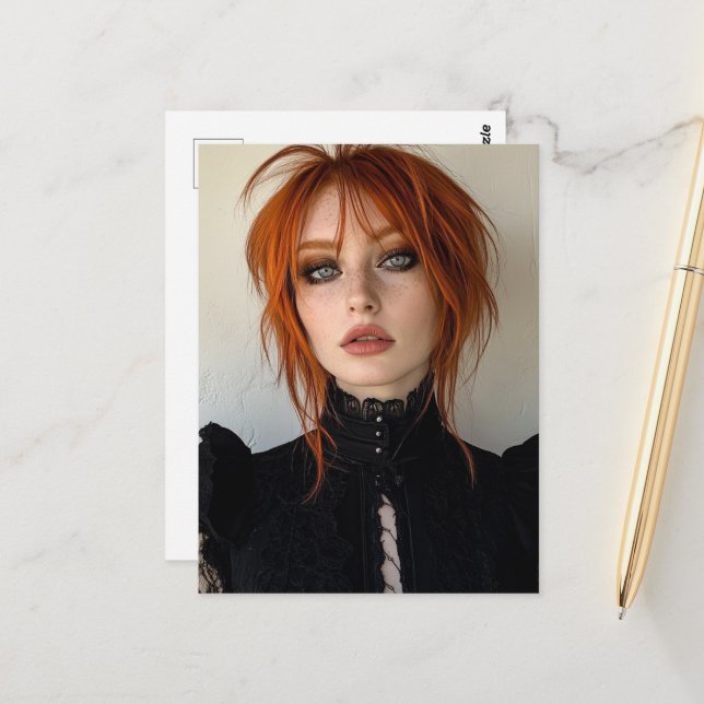 Postal Mujer Hermosa Con Cabello Rojo (Anverso/Reverso In Situ)