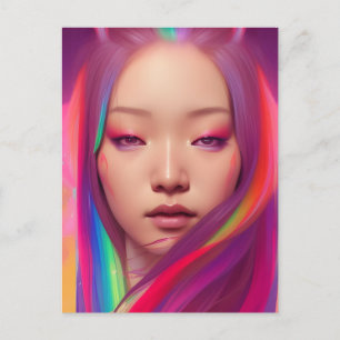 Postal Mujer Hermosa Con El Pelo Colorido