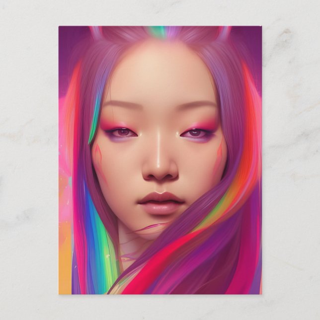 Postal Mujer Hermosa Con El Pelo Colorido (Anverso)