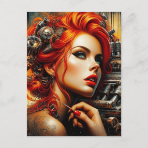 Postal Mujer Hermosa Con El Pelo Rojo Steampunk