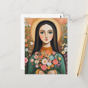 Postal Mujer Hermosa Con Flores