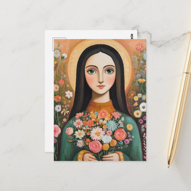 Postal Mujer Hermosa Con Flores (Anverso/Reverso In Situ)
