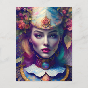 Postal Mujer hermosa con Gorra floral