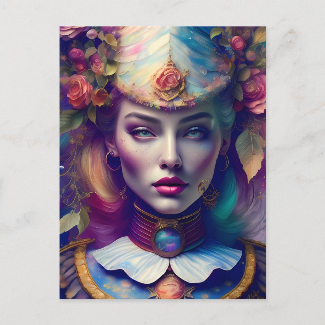 Postal Mujer hermosa con Gorra floral (Anverso)