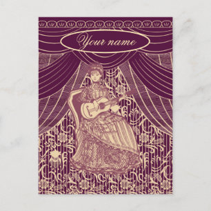 Postal Mujer hermosa con guitarra