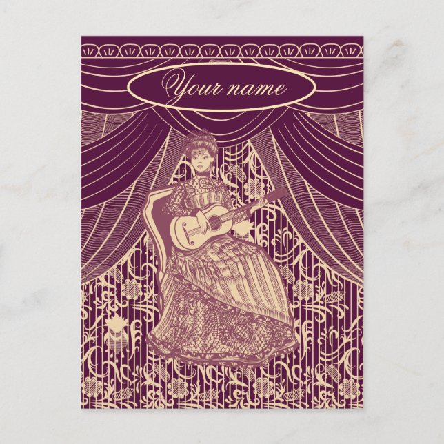 Postal Mujer hermosa con guitarra (Anverso)