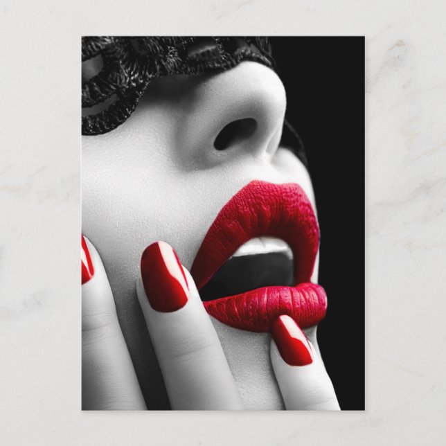 Postal Mujer hermosa con la máscara negra del cordón (Anverso)