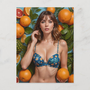 Postal Mujer Hermosa Con Naranjas