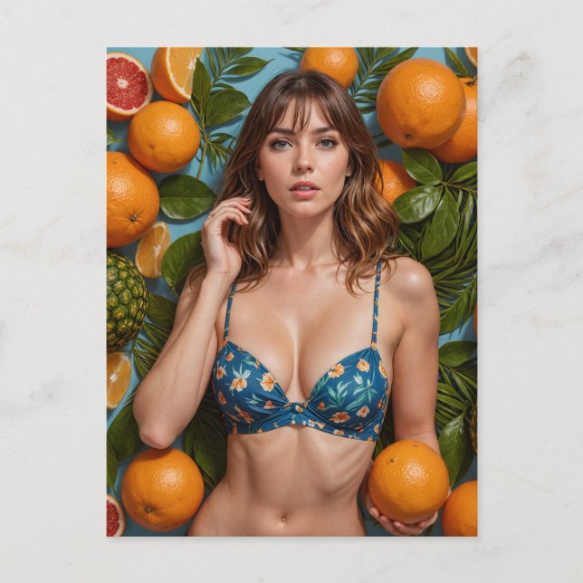 Postal Mujer Hermosa Con Naranjas (Anverso)