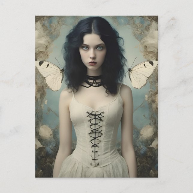 Postal Mujer hermosa con ropa gótica (Anverso)