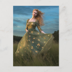 Postal Mujer hermosa con un vestido verde