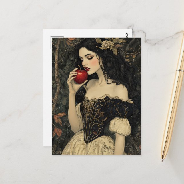 Postal Mujer Hermosa Con una Manzana Roja (Anverso/Reverso In Situ)