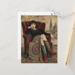 Postal Mujer Hermosa de los Años 20 Sienta en una Silla R