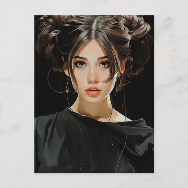 Postal Mujer Hermosa de Negro (Anverso)
