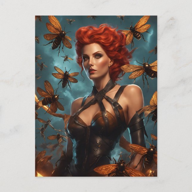 Postal Mujer Hermosa Diosa Abeja (Anverso)