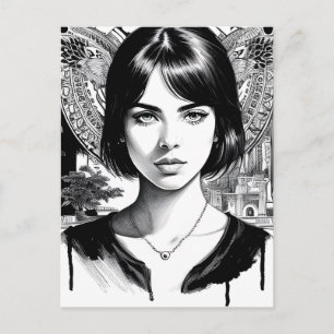Postal Mujer hermosa en blanco y negro