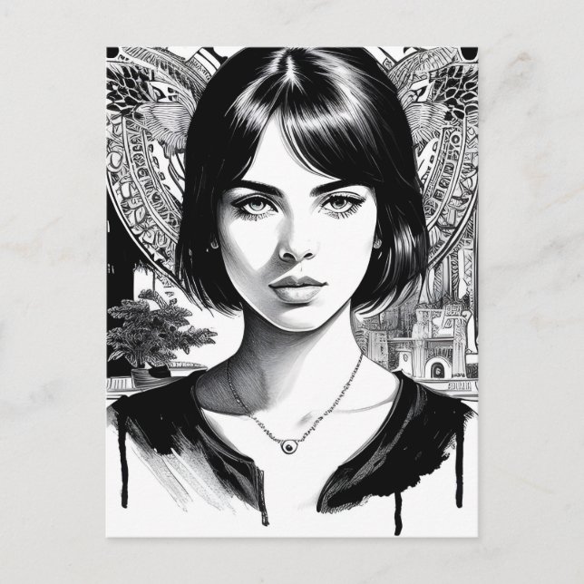 Postal Mujer hermosa en blanco y negro (Anverso)