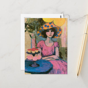Postal Mujer Hermosa en la Mesa de Cupcakes Collage
