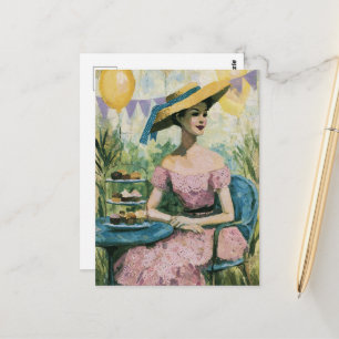 Postal Mujer Hermosa en la Mesa de la Fiesta de Cupcakes