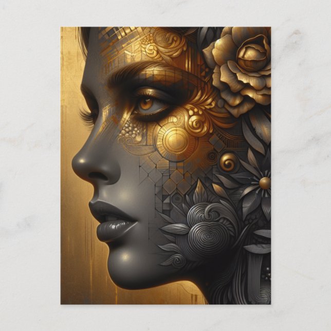 Postal Mujer Hermosa en Oro | En Blanco (Anverso)