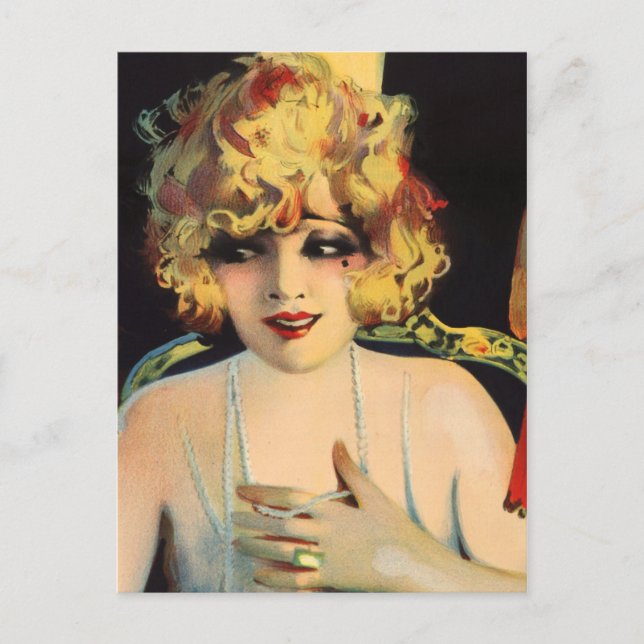 Postal Mujer hermosa jugando con perlas (Anverso)