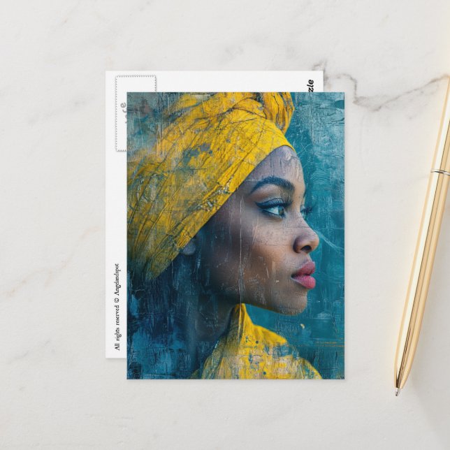 Postal Mujer Hermosa que Lleva Amarillo (Anverso/Reverso In Situ)