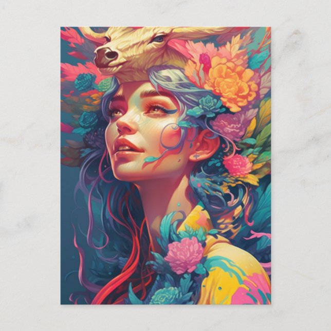 Postal Mujer Hermosa y Flores  (Anverso)