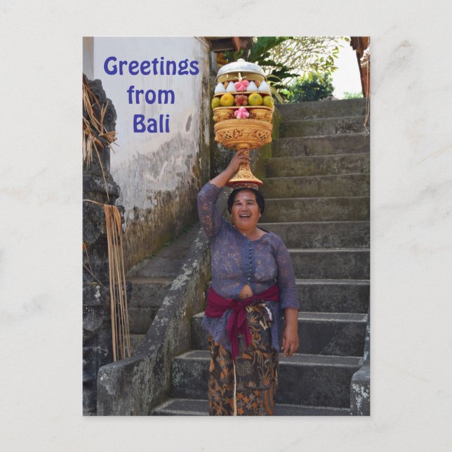 Postal Mujer hindú de Bali con fruta (Anverso)