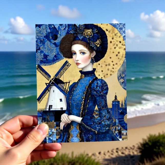 Postal Mujer holandesa dorada paisaje (Subido por el creador)