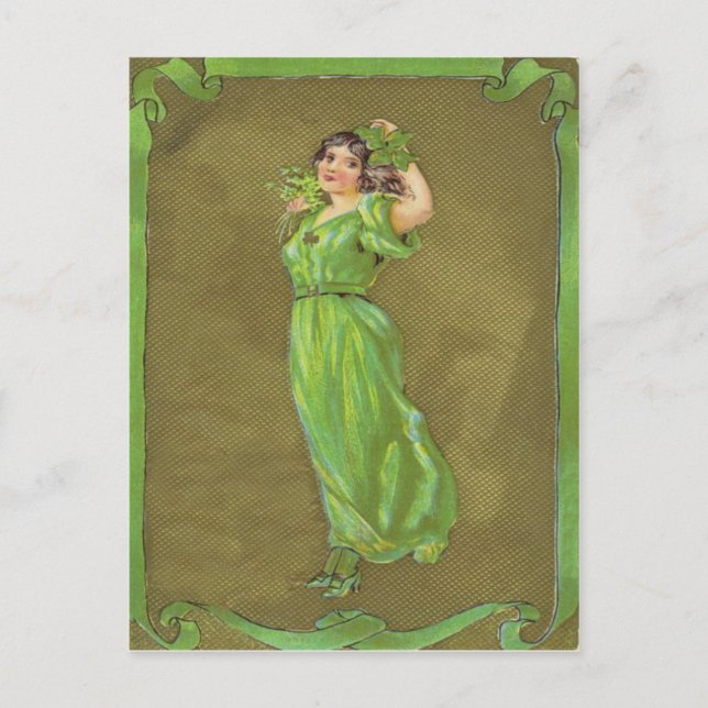 Postal Mujer irlandesa Shamrock (Anverso)