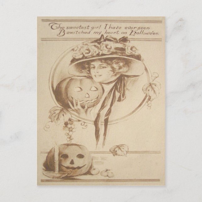 Postal Mujer Jack O' Lantern Leaf Candle (Anverso)