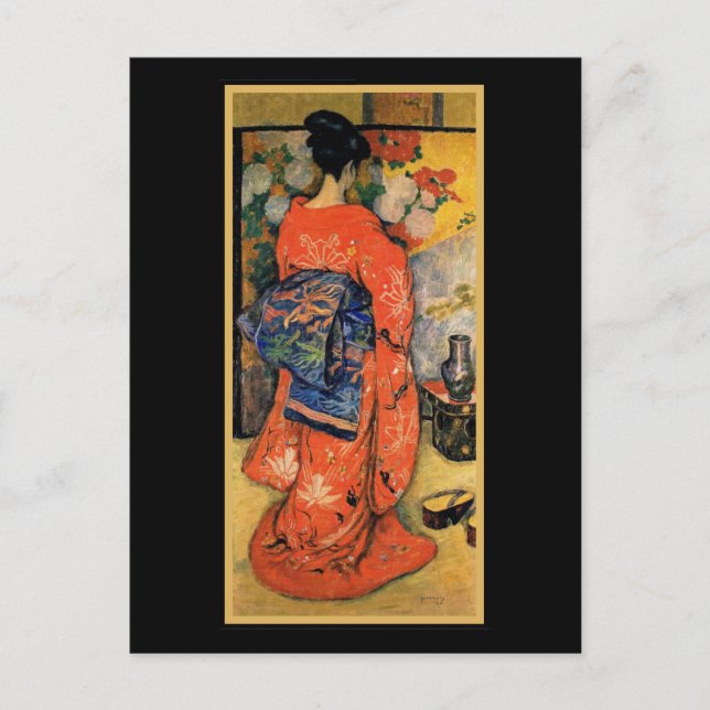 Postal Mujer japonesa con ventilador (Anverso)