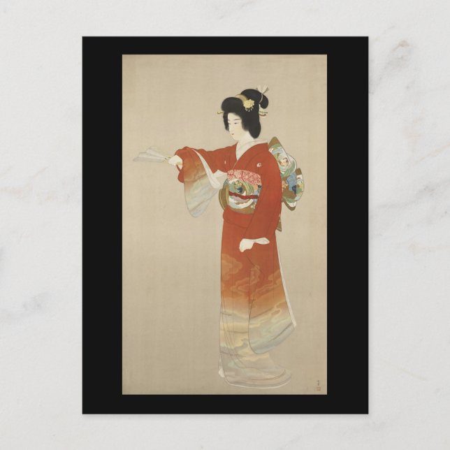 Postal Mujer Japonesa En Kimono (Anverso)