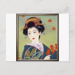 Postal Mujer japonesa en kimono azul