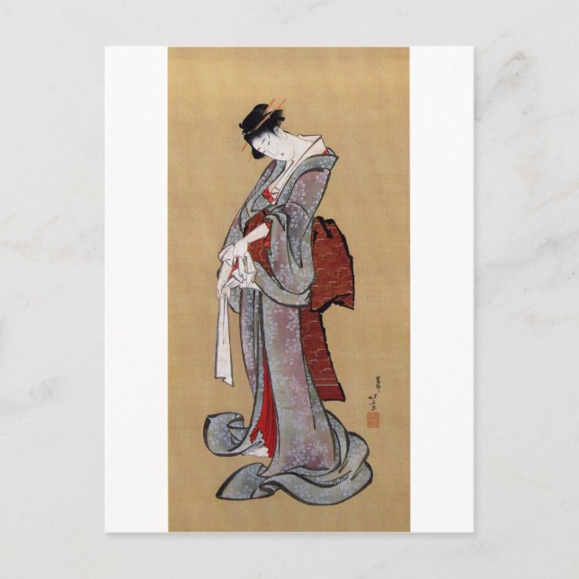 Postal Mujer japonesa geisha, Hokusai, Ukiyo-e (Anverso)