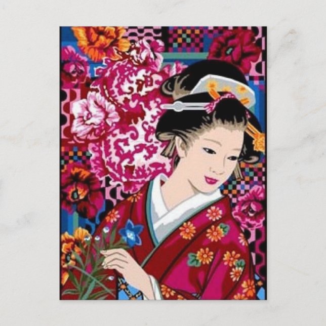 Postal Mujer japonesa vintage en Kimono (Anverso)