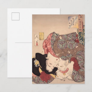 Postal Mujer japonesa y arte de gato   público (1839-1892