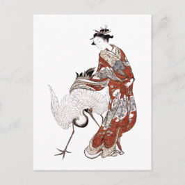 Postal Mujer japonesa y grulla (siglo XVIII)