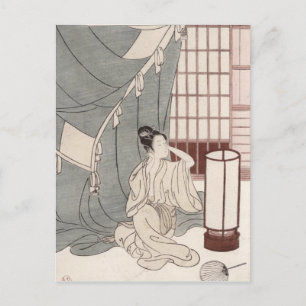 Postal Mujer joven arrodillada por su mosquitera, 1766